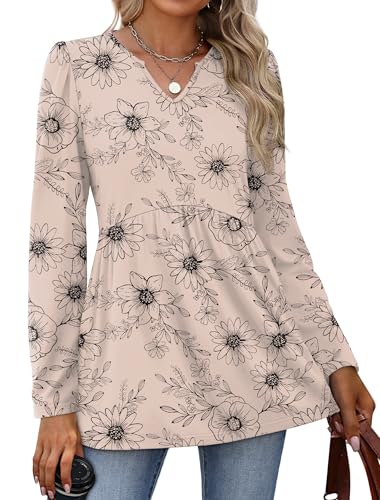 WIHOLL Womens Tops Long Sleeve Fall Shirts Babydoll Peplum Tops for Women V Neck Tunic Dressy Casual Blouses2