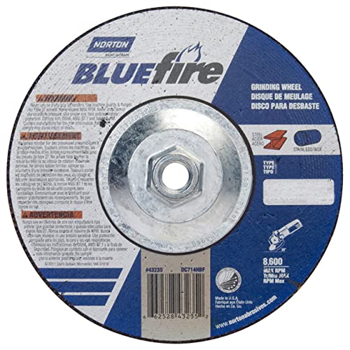 Norton 66252843235 7x1/4x5/8-11 in. BlueFire Depress Center Wheels, Zir Alum/Alum Oxide, 24 Grit, 10 pack10