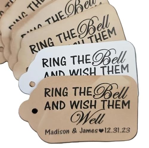 Ring the Bell and Wish Them Well (Size Choices in options) Personalized Wedding Shower CardStock Favor Tag sets of 25 Tags (Small (1 1/8