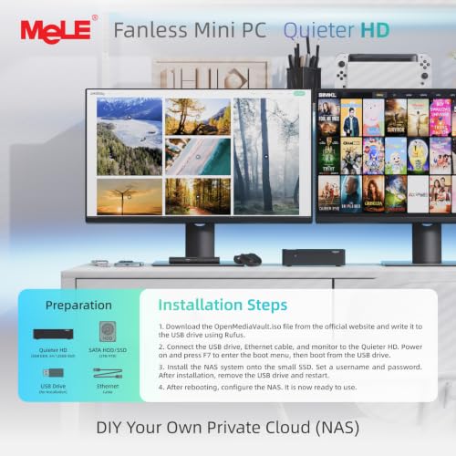 Image of MeLE Mini PC Quieter HD33, Fanless PC N150 8GB 128GB, Triple 4K Display
