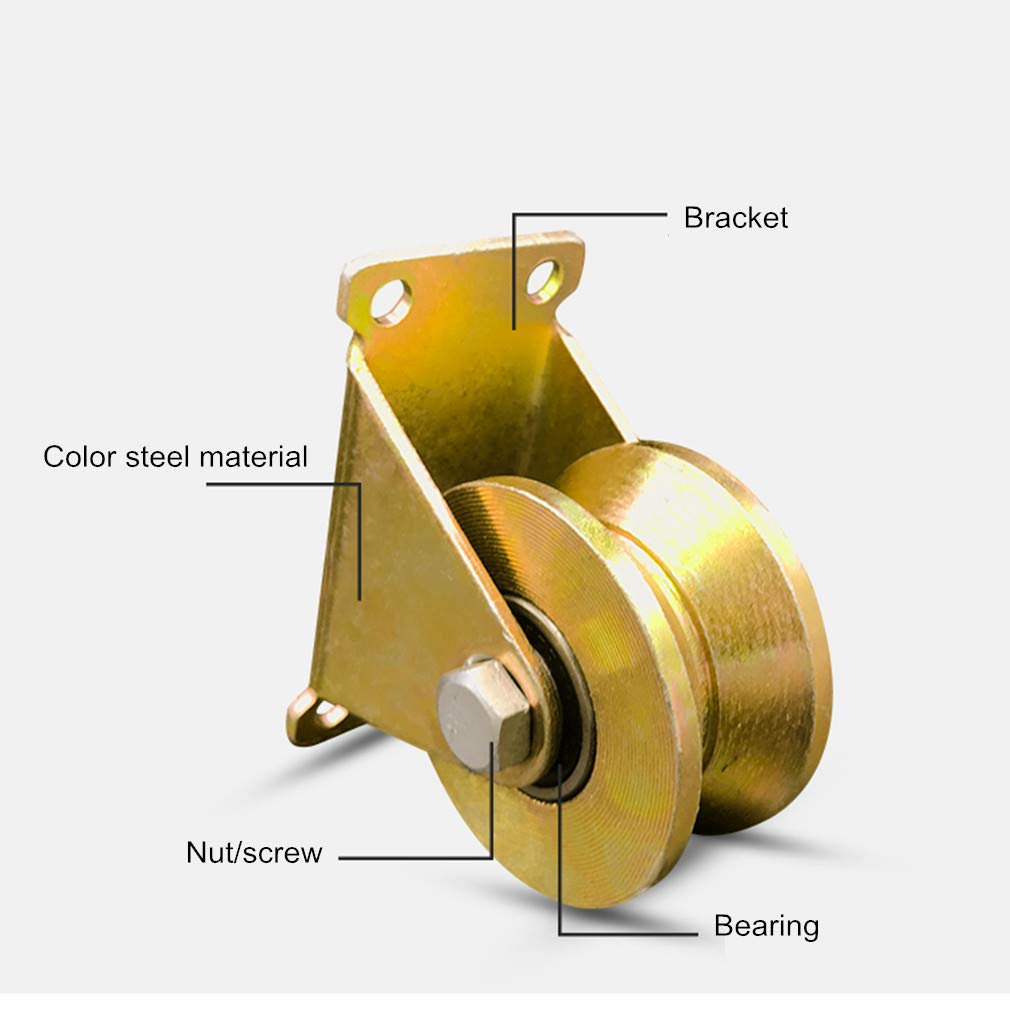 2 V-Nut-Lenkräder aus Stahl, robuste Hochleistungsräder, Richtungslaufrolle mit Scheibenlaufwerk, Doppellager, Gold, für Industriemaschinen, Schiebetüren, Rolltore, Drahtseilschienen