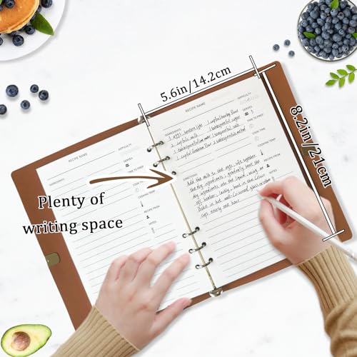 Image of leeveel Blank Recipe Book to Write in Your Own Recipes, 5.6 X 8.2 Recipe Ring Binder with PU Leather Cover, Recipe Journal with 160 Recipes (80 sheets blank recipe papers)