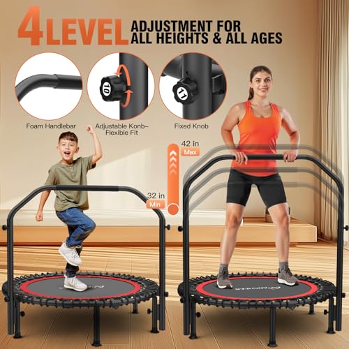 Image of ANCHEER Fitness Trampoline,40 inch /48 inch Bungee Rebounder with Adjustable Handle | 450-550 LBS Capacity /Waterproof & UV-Resistant Materials Indoor & Outdoor Use /Low-Noise Bungee System /Home Cardio Workout