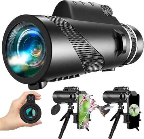 Monocular-Telescope 80x100 High Powered Monoculars High Definition for Adults High Powered with Smartphone Adapter Telescope Hunting Wildlife Bird Watching Travel Camping Hiking-Black