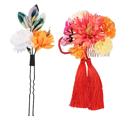 LALAFINA Kimono Pin Women Tassel Hairpins Fit Flower Picks Style Bride Stylish Design Fake Sticks For Decor Hair Comb Hanfu Side Japanese Combs Yukata Kanzashi Tsumami Accessories Insert