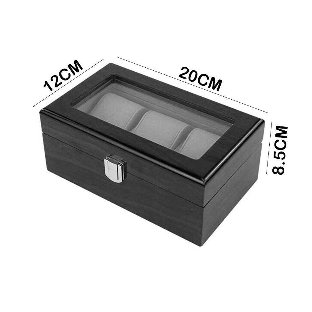 Caja de almacenamiento para exhibición de relojes con 3 ranuras, bandeja para pulseras, forro de flocado suave de madera, Interior con 3 cojines, cierre de cierre de Metal, organizador de escaparate