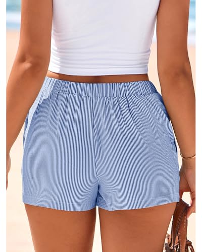 BTFBM Striped Boxer Shorts for Women 2025 Summer Elastic Waist Y2k Vacation Beach Bottoms Lounge Sleep Pj Pajama Shorts3