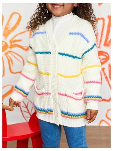 SOLY HUX Toddler Girl's Striped Button Down Cardigan Sweater V Neck Long Sleeve Knitted Top Fall Clothes2