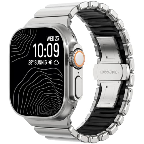 Image of CHANCHY Titanium Band Compatible with Apple Watch Ultra 3 /2 /1 Band 49mm 46mm 45mm 44mm 42mm, Luxury Band Titanium Silicone Dual-Layer Link for Men iWatch Series 11 10 9 8 7 6 5 4 SE