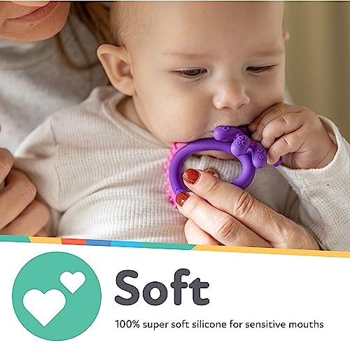 Image of Nuby Geo Zoos Massaging Teether - Baby Teething Toy - Soft Easy Grip - 3+ Months - Purple Octopus