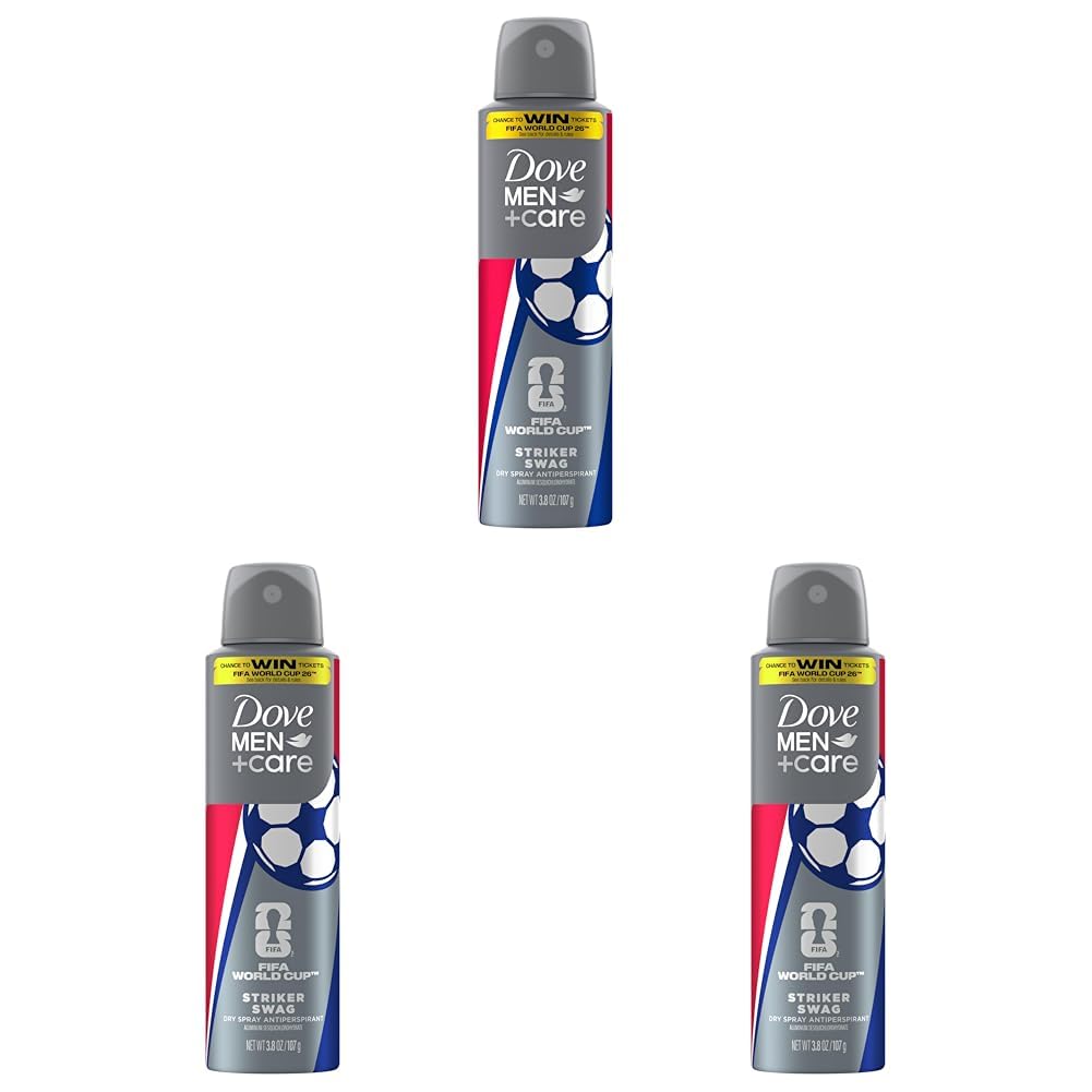 Dove Men+Care Limited Edition FIFA Dry Spray Antiperspirant Deodorant For Men Striker Swag for 72H Protection Neutralizes Sweat and Odor 3.8 oz (Pack of 3)