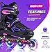 2pm Sports Vinal Girls Adjustable Inline Skates with Light up Wheels Beginner Skates Fun Illuminating Roller Skates for Kids Boys and Ladies - Violet Medium(1Y-4Y US)