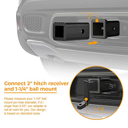 BougeRV 2 inches to 11/4 inches Trailer Hitch Adapter 2 inches to 1.25