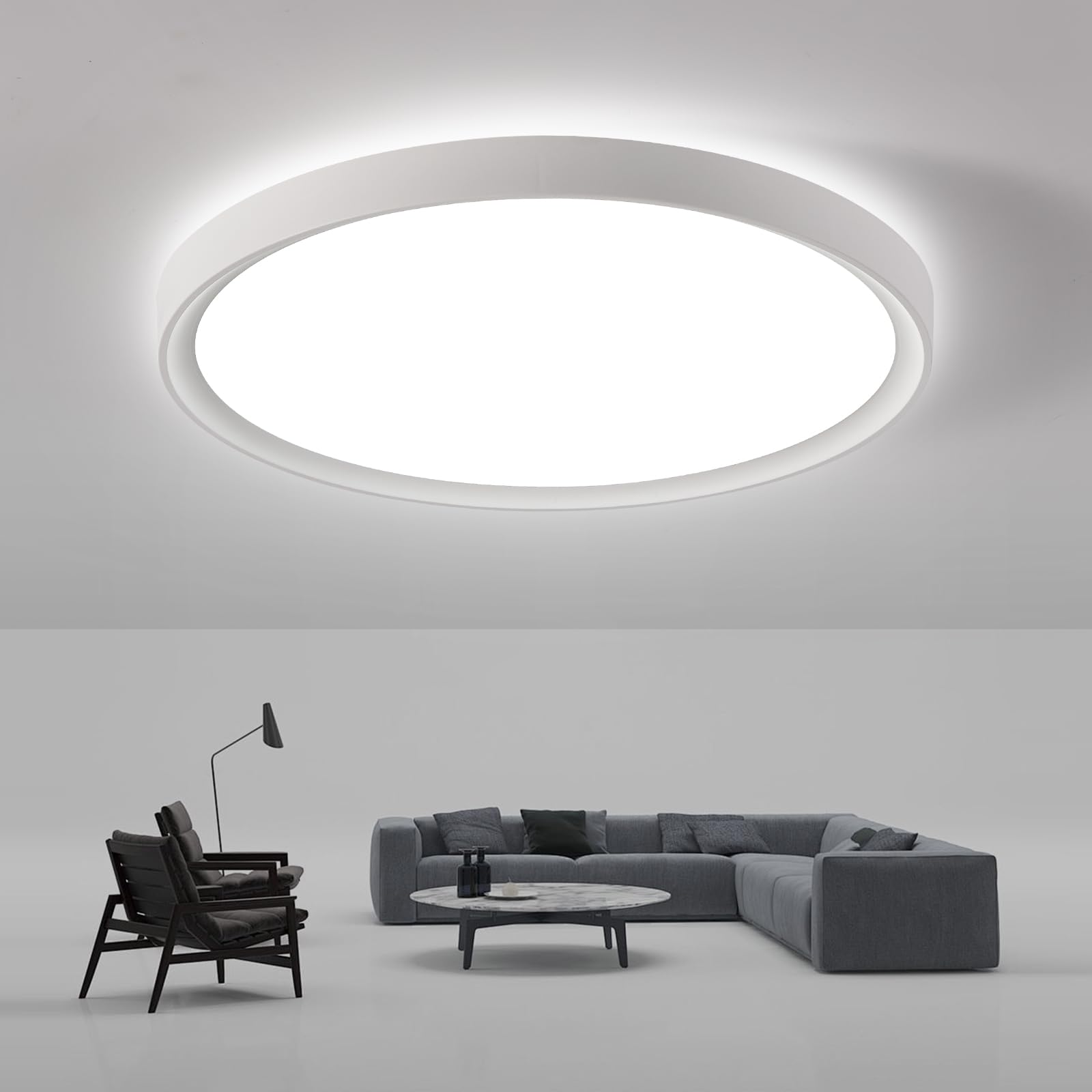 NUODIFAN LED Deckenleuchte, 24W Deckenlampe IP65 Wasserdicht,2400LM Ultra Dünn Weiß 6500K Wasserfest Badzimmer Deckenlampe,Rund Deckenleuchte Flimmerfreie Lampe, LED Lampen