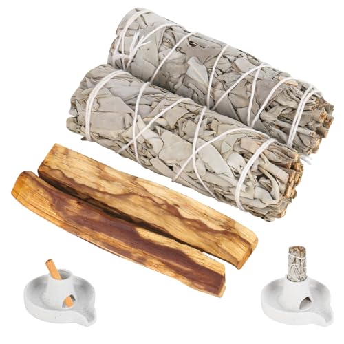 2 Weißer Salbei und 2 Palo Santo Premium Kalifornischer 100% kontrollierte und nachhaltige Ernte Beseitigt Negative Energien für Energetische Rituale und Spirituelle