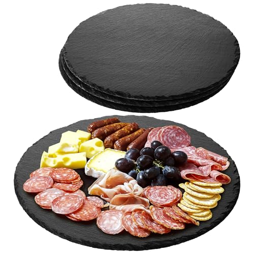 Opiniones y reviews de Tapas para tablas de queso Top 10. 49 Navaris Plato llano de pizarra natural - 4x Bandejas para servir alimentos quesos aperitivos tapas sushi - Tablas Redondas de piedra de 28 cm