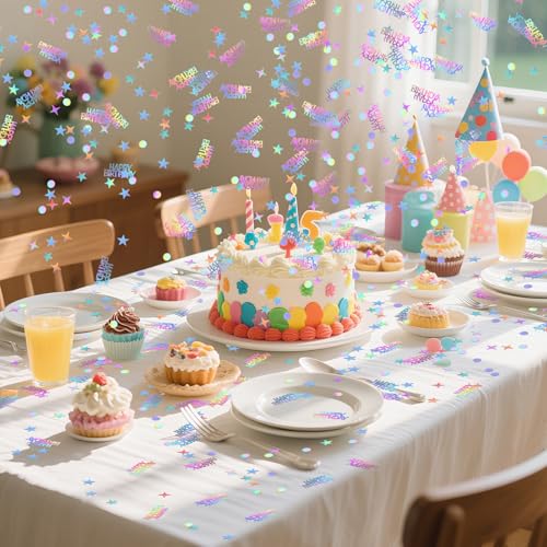 Larrel Happy Birthday Konfetti, Bunt Glitzernde Tischdeko 15g Geburtstag Tischdeko Geburtstagskonfetti Happy Birthday Streudeko für Jungen, Mädchen Schillernde Partydekorationen