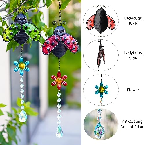 Yu Feng 19'' Crystal Garden Suncatcher Decor Set 2 Stained Glass Metal Ladybugs Window Hanging Crystal Prisms Suncatcher For Outdoors Rainbow Maker thumb #5