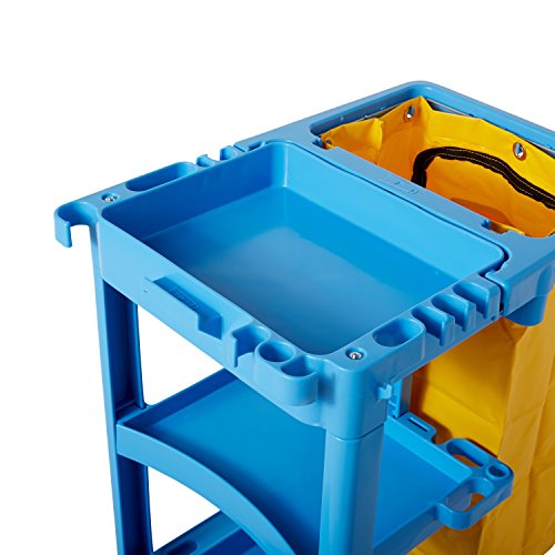 Image of Rubbermaid Commercial Products Traditional Janitorial 3-Shelf Cart, Wheeled with Zippered Yellow Vinyl Bag, Blue, 38.4 inch x 21.8 inch x 46 inch