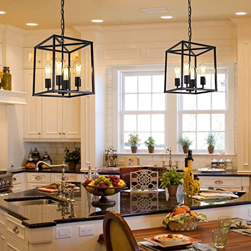 4-Light-Black-Farmhouse-Chandelier-Light-Fixture-Rustic-Industrial-Pendant-Light-Adjustable-Metal-Cage-Hanging-Lights-for-Kitchen-Island-FoyerDining-Room-Entryway-Hallway 4 Light Black Farmhouse Chandelier Light Fixture Rustic Industrial Pendant Light Adjustable Metal Cage Hanging Lights for Kitchen Island FoyerDining Room Entryway Hallway