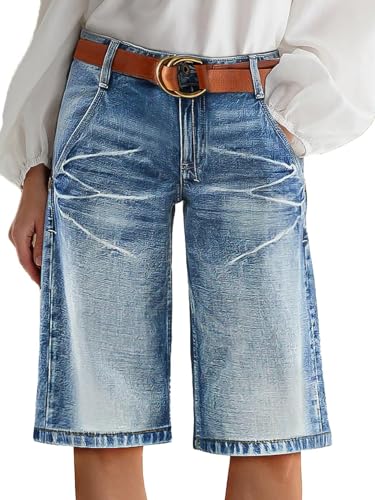 Flamingals Women’s Mid Rise Straight Leg Capri Jeans with Vintage Wash Casual Fashion Trendy Denim Cropped Pants