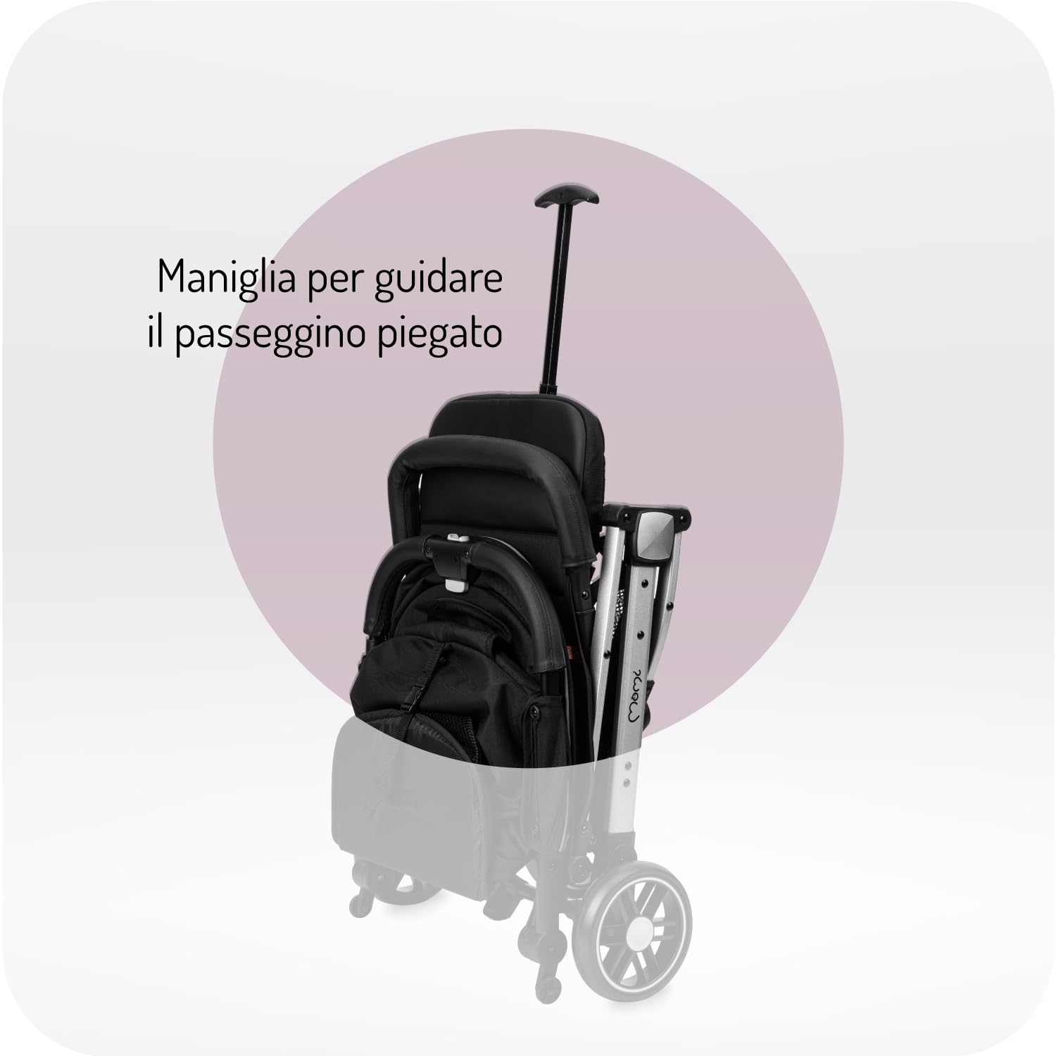 MoMi ESTELLE Passeggino a partire da 6 mesi (fino a 15 kg), pieghevole con cintura di sicurezza a 5 punti, cestino porta spesa e funzione di apertura, manico telescopico per il traino