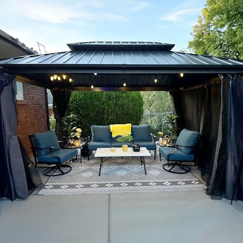 PURPLE-LEAF-12-X-14-Hardtop-Gazebo-with-String-Lights-Patio-Hardtop-Gazebo-with-Heavy-Duty-Galvanized-Steel-Double-Roof-for-Patio-Lawn-Garden-Netting-and-Curtains-Included-Grey PURPLE LEAF 12 X 14 Hardtop Gazebo with String Lights Patio Hardtop Gazebo with Heavy Duty Galvanized Steel Double Roof for Patio Lawn Garden Netting and Curtains Included Grey