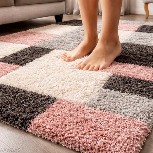 Image of 3D Shaggy Polyester Carpet Rug Runner Area Mats for Bedroom /Living Area /Home with Anti Slip Backing Soft /Fluffy Hight Pile - (3D Pink B, 4x6 feet)