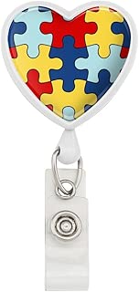 Autism Awareness Diversity Puzzle Pieces Heart Lanyard Retractable Reel Badge ID Card Holder - White - coolthings.us