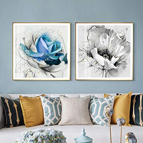 Toile fleur rose art moderne aquarelle bleue plante florale porche