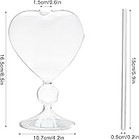 Vista 4 de Juego de 2 copas de cóctel únicas de 8 onzas, copas de vino creativas en forma de corazón con pajilla, vasos románticos para beber vasos de jugo