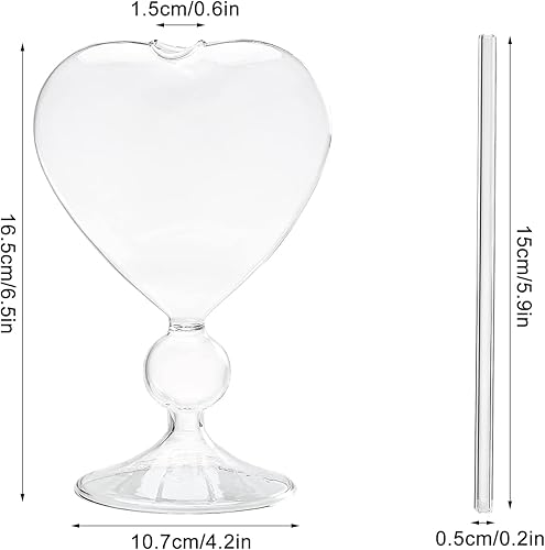 Miniatura 4 de MANMAOHE Juego de 2 copas de cóctel únicas de 8 onzas, copas de vino creativas en forma de corazón con pajilla, vasos románticos para beber vasos de