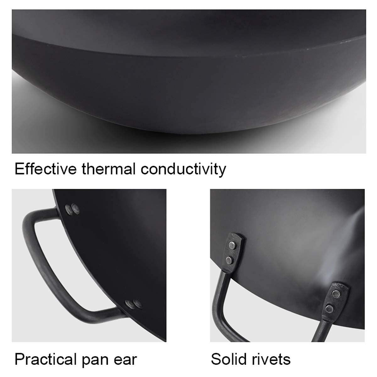 34cm Cast Iron Wok With Round Bottom - Pre-Seasoned, Traditional Chinese Stir Fry Pan For All Stovetops