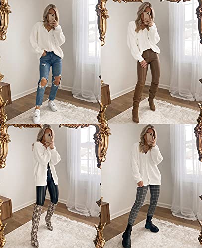 Qualfort Women's Cardigan Sweater 100% Cotton Button-Down Long Sleeve Oversized Knit Cardigans Off White X-Large #TOP1