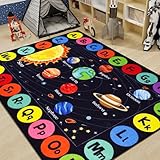 AKASISRUG Outer Space Kids Rug Carpet for Playroom, ABC Educational Learning Area Rug, Non-Slip Solar System Road Play Play Rug for Kids Bedrooms, Classroom, Nursery Room Decor (Black, 59X39.4 INCH)
