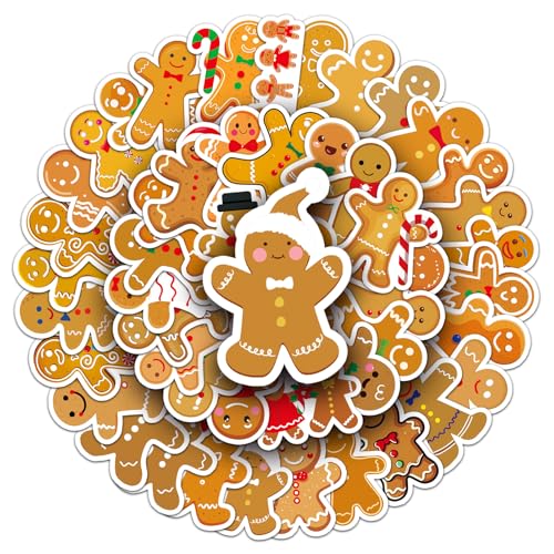 50 Pcs Gingerbread Man Stickers - Waterproof Vinyl Christmas Gingerbread Stickers for Skateboard Laptop Fridge Phone & Luggage (Assorted Decorated Designs)(Gingerbread Man -50)