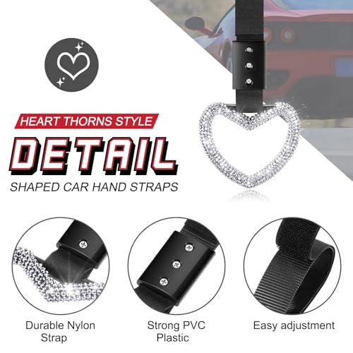 Image of Fabbay Bling Car Accessories Bling Heart Handle Ring Car Accessory for Women Heart Hand Strap Drift Charm Rear Bumper Warning Ring Decor for auto Bus Interior Exterior Decoration (White,Heart Style)