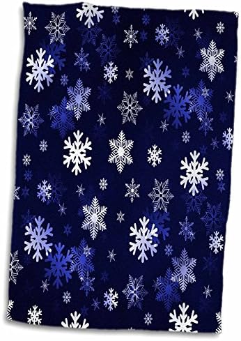3D Rose Dark Blue Winter Christmas Snowflakes with A Seamless Pattern Hand Towel, 15" x 22", Multicolor