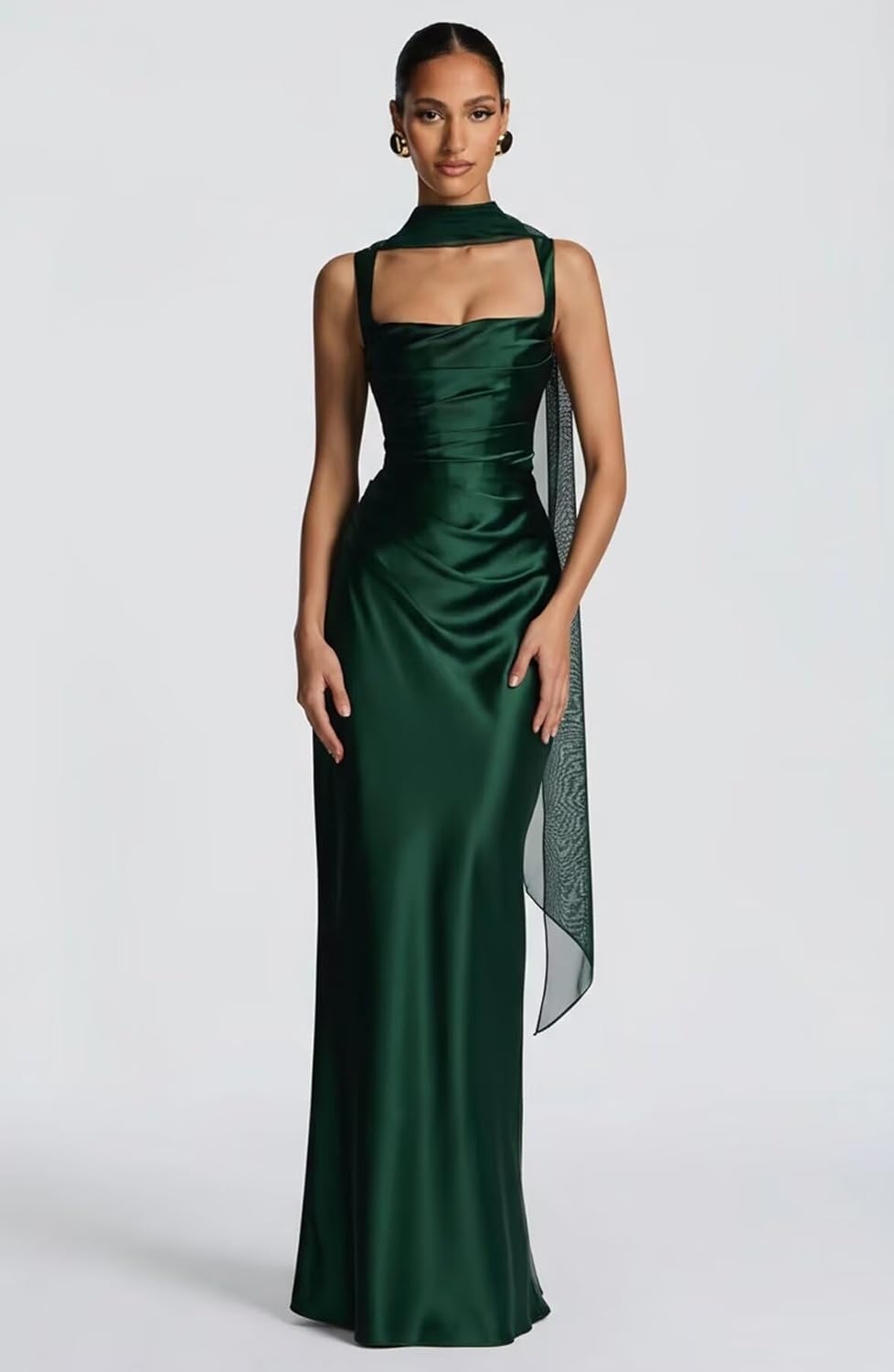 Mermaid Bridesmaid Dresses Satin Prom Dresses with Scarf Square Neck Corset Formal Wedding Guest Maxi Dress - Image 5