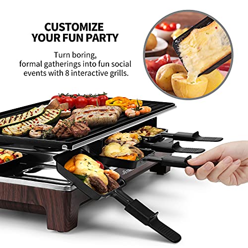 Raclette Table Grill, Techwood Electric Indoor Grill Korean Bbq Grill, Removable 2-In-1 Non-Stick Grill Plate, 1500W Fast Heating With 8 Cheese Melt Pans, Ideal For Parties And Family Fun (Wood Grain) #TOP3