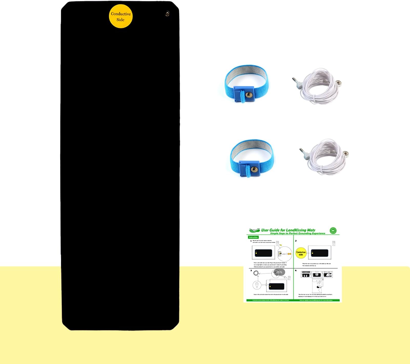 LandKissing® Grounding Portable Mat (1Set) for Healthy Earth Energy with 2 Grounding Bracelets and 2 Straight Cords