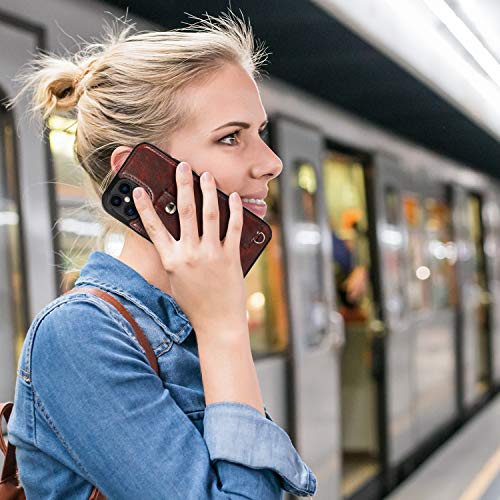 Jaorty Necklace Crossbody Case For Iphone 12/Iphone 12 Pro Pu Leather Wallet Lanyard Case Cover With Card Holder Adjustable Detachable Anti-Lost Neck Strap Case For Iphone 12/Iphone 12 Pro,6.1",Brown #TOP6