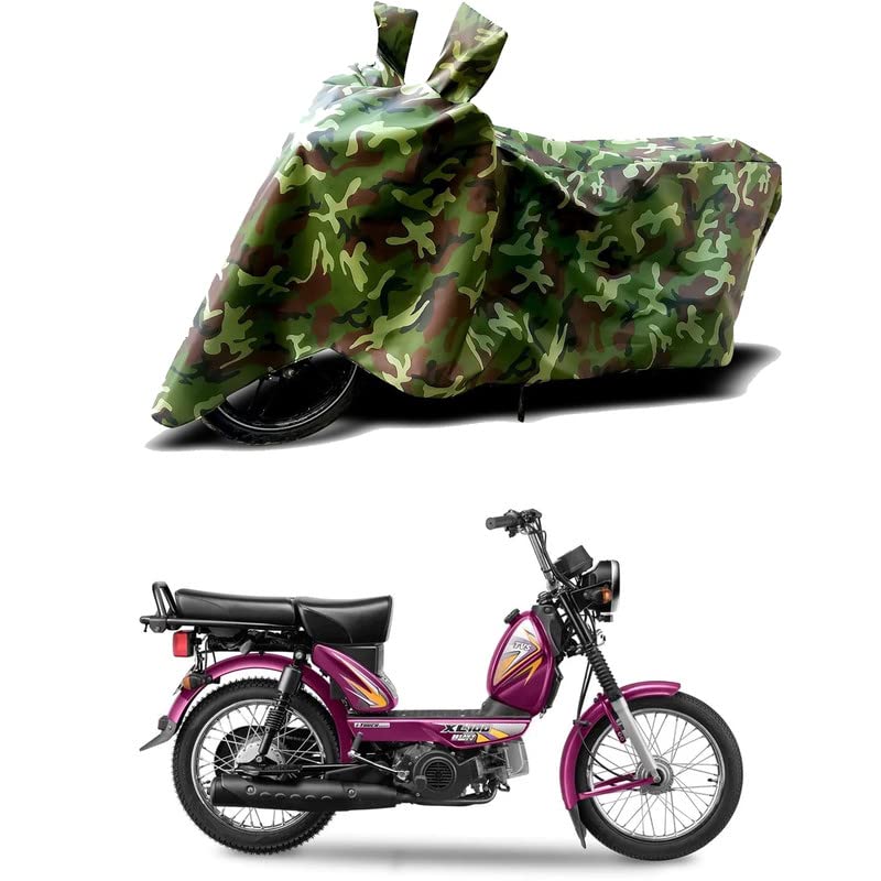 Image of 100% Water Resistant Bike Scooty Two Wheeler Body Cover Compatible for TVS XL100 Heavy Duty i Touch /UV-Rays /Heat Protection /Birds Dropping /Scratchproof /Dust Proof /Waterproof /All [Green MJ]