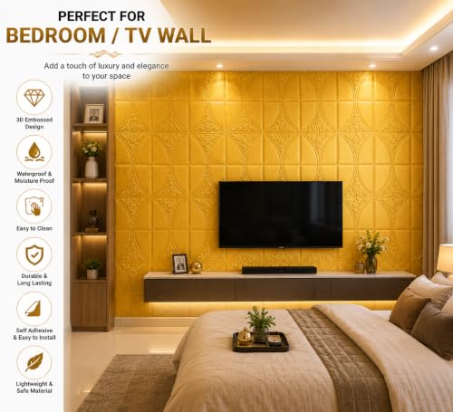 Image of REXOTEX Self-Adhesive Waterproof PE Foam 3D Wall Panels Wallpaper Sticker for Bathroom, Living Room, and Home Decoratio (70 x 77cm) (Pack of 25)