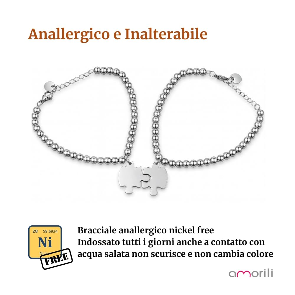 Bracciale Puzzle Coppie in Acciaio Inox | Braccialetti Amicizia BFF o Amore per Fidanzati e Amiche | Gioiello Simbolico Regolabile | Idea Regalo per Coppia o Migliori Amiche bcc2141