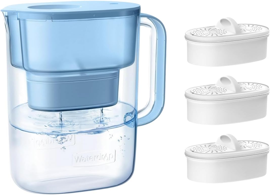 Waterdrop 200-Gallon Long-Life Lucid 10-Cup Water Filter Pitcher, NSF Certified, with 3 WD-PF-01A Plus NSF Certified Replacement Filters for All Waterdrop Pitcher Filtration System