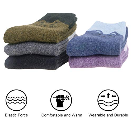 Justay 5 Pairs Womens Wool Socks Vintage Warm Winter Socks Thick Cozy Socks Knit Casual Crew Socks Gifts For Women A-Black #TOP3