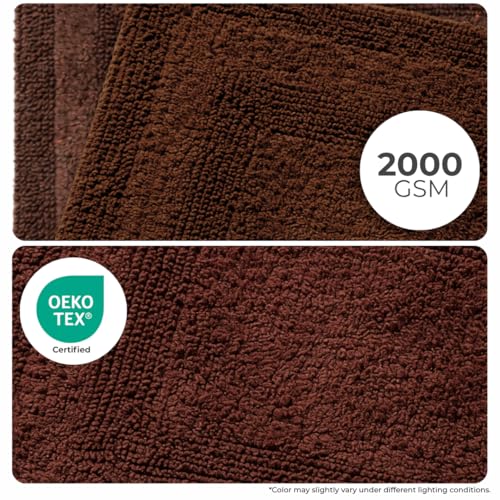Image of Cotton Reversible Tufted Bath Mat - 2000 GSM, 40 x 60 cm (Brown) | Bathroom Mats Anti Slip | 100% Cotton | Super Absorbent | Floor Mat | Hypoallergenic | Machine Washable | Soft & Heavyweight