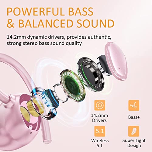 Image of Wireless Earbuds Bluetooth 5.3 Headphones With Dual Mic, Noise Cancelling In-Ear Earphones, Sport Earhook IP7 Waterproof, 48H Stereo Headset, USB-C (Pink)