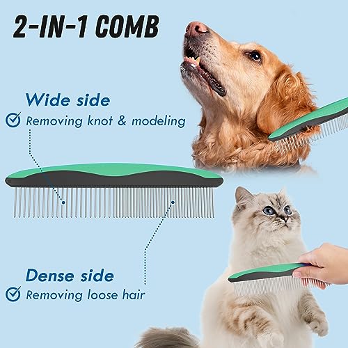 image for Docrok Pet Grooming Brush and Metal Comb Combo, Cat Brush Dog Brush fo